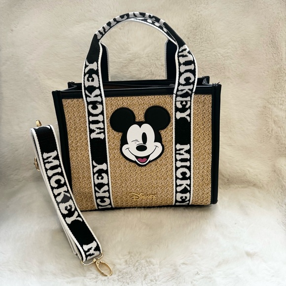 Disney Handbags - *NWT* Disney Mickey Mouse Straw/Wicker Tote Crossbody Bag